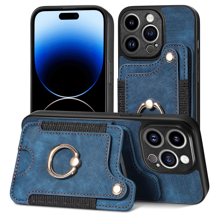 

For iPhone 13 mini Retro Skin-feel Ring Multi-card Wallet Phone Case(Blue)