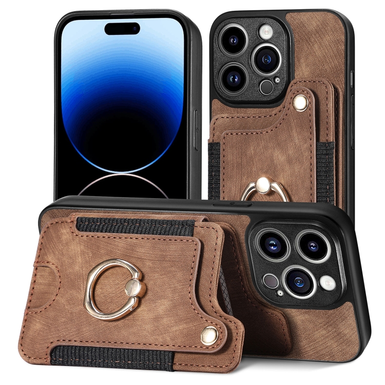 

For iPhone 13 mini Retro Skin-feel Ring Multi-card Wallet Phone Case(Brown)