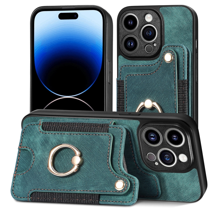 

For iPhone 12 Pro Retro Skin-feel Ring Multi-card Wallet Phone Case(Green)