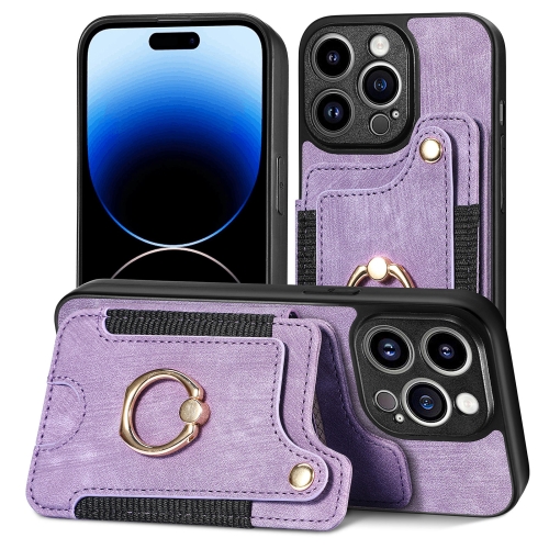 

For iPhone 12 Pro Retro Skin-feel Ring Multi-card Wallet Phone Case(Purple)