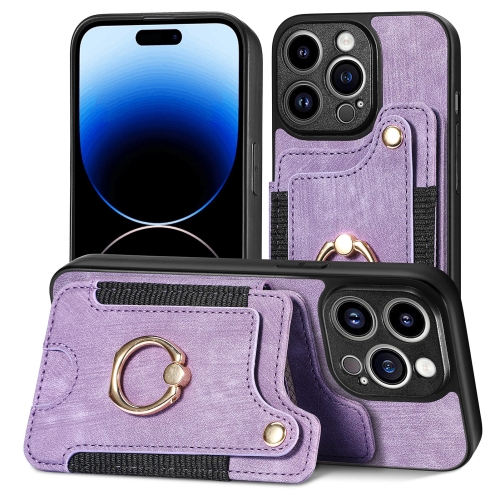 For iPhone 11 Pro Max Retro Skin-feel Ring Multi-card Wallet Phone Case(Purple), 6922175493182  - buy with discount