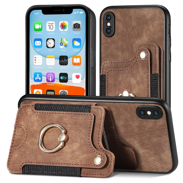

For iPhone 7 Plus / 8 Plus Retro Skin-feel Ring Multi-card Wallet Phone Case(Brown)