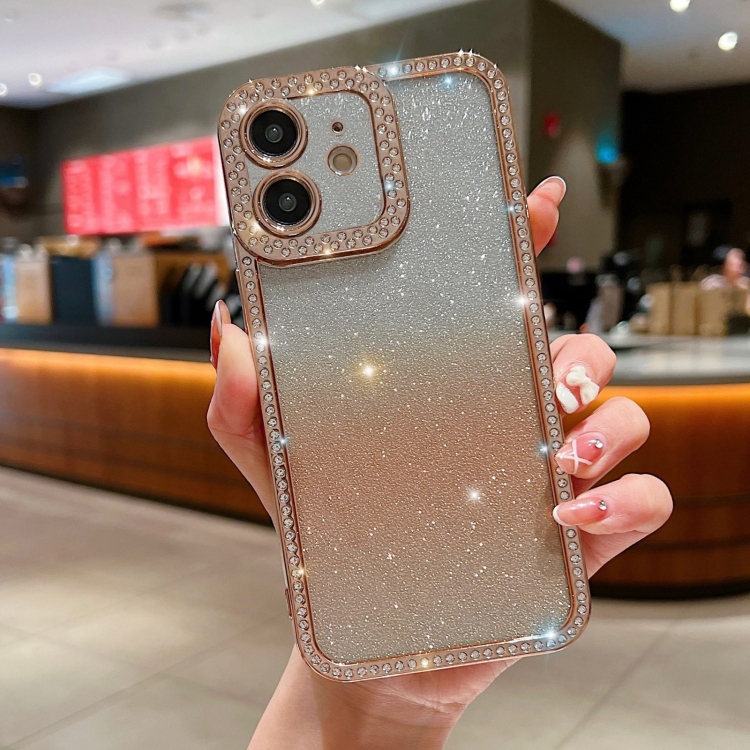 

For iPhone 15 Pro Max Diamond Gradient Glitter Plated TPU Phone Case(Gold)