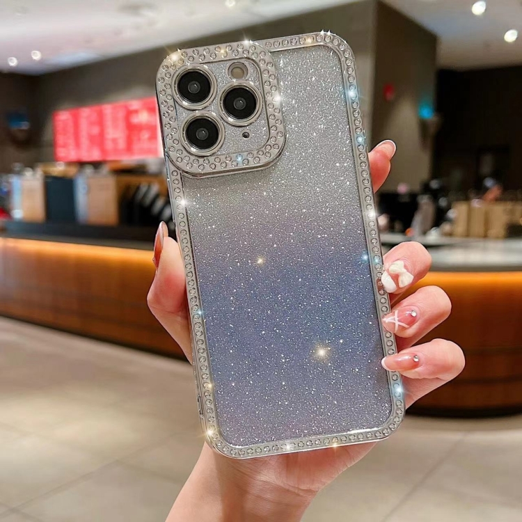 

For iPhone 11 Pro Max Diamond Gradient Glitter Plated TPU Phone Case(Purple)
