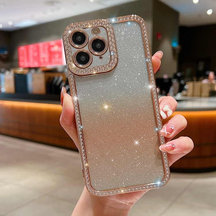 

For iPhone 15 Pro Diamond Gradient Glitter Plated TPU Phone Case(Gold)