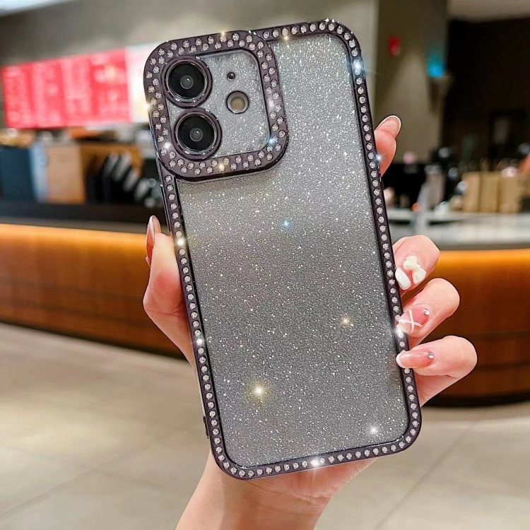 

For iPhone 12 Diamond Gradient Glitter Plated TPU Phone Case(Black)