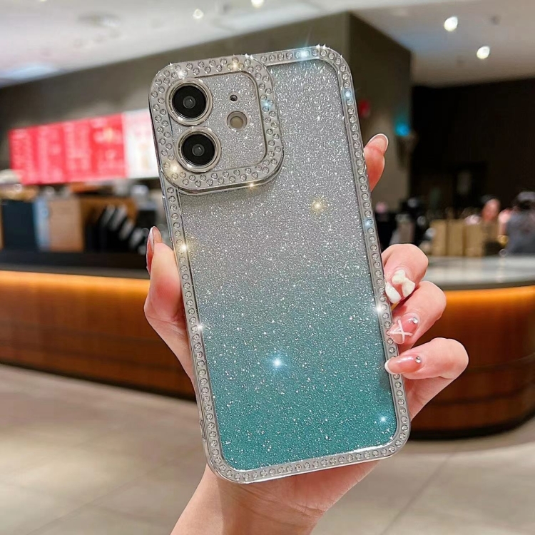 

For iPhone 12 Diamond Gradient Glitter Plated TPU Phone Case(Green)