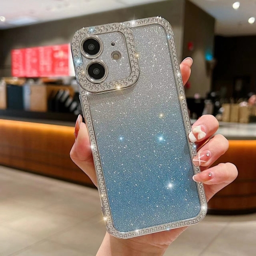 

For iPhone 12 Diamond Gradient Glitter Plated TPU Phone Case(Blue)