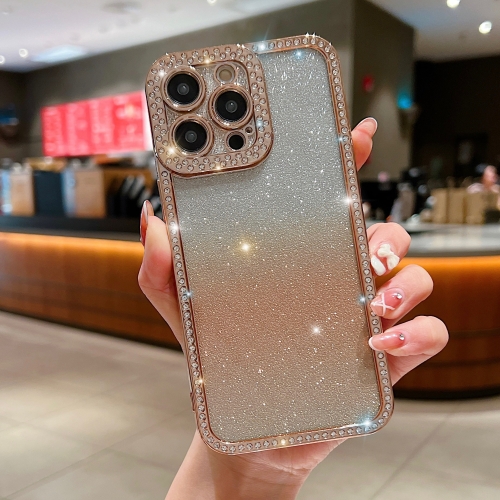 

For iPhone 14 Plus Diamond Gradient Glitter Plated TPU Phone Case(Gold)