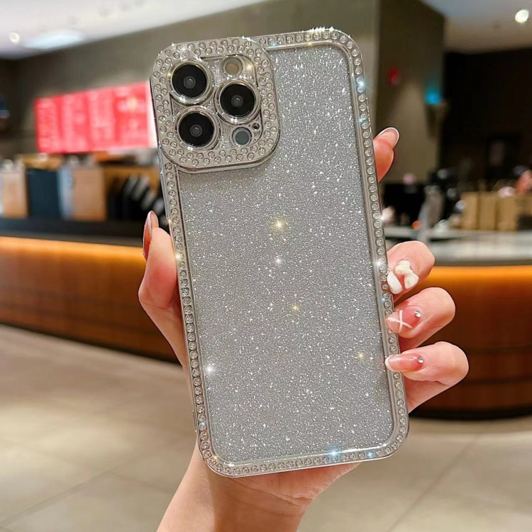

For iPhone 13 Pro Max Diamond Gradient Glitter Plated TPU Phone Case(Silver)