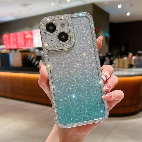 

For iPhone 15 Diamond Gradient Glitter Plated TPU Phone Case(Green)