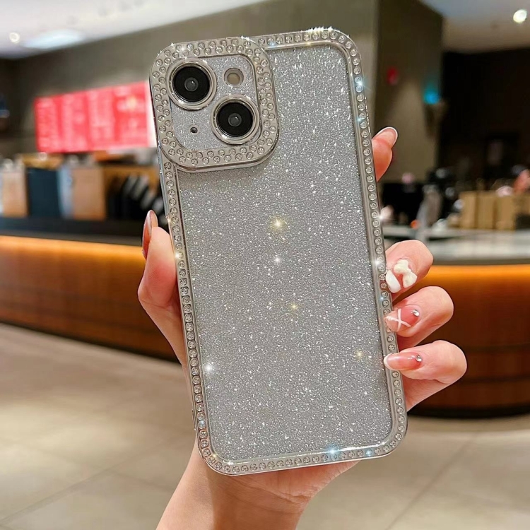 

For iPhone 15 Plus Diamond Gradient Glitter Plated TPU Phone Case(Silver)