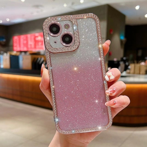 

For iPhone 15 Plus Diamond Gradient Glitter Plated TPU Phone Case(Pink)