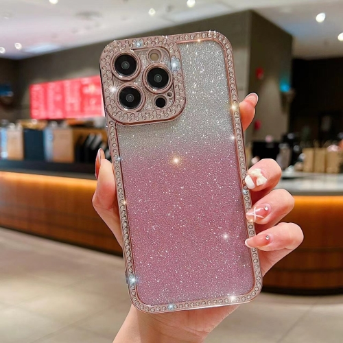 

For iPhone 11 Pro Diamond Gradient Glitter Plated TPU Phone Case(Pink)