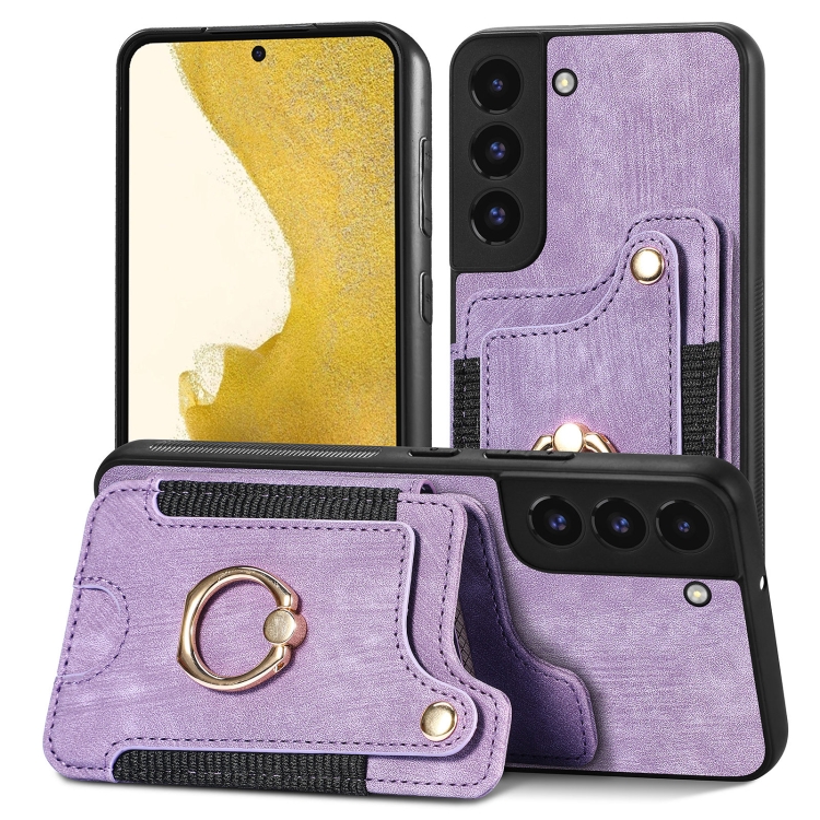 

For Samsung Galaxy S22+ 5G Retro Skin-feel Ring Multi-card Wallet Phone Case(Purple)