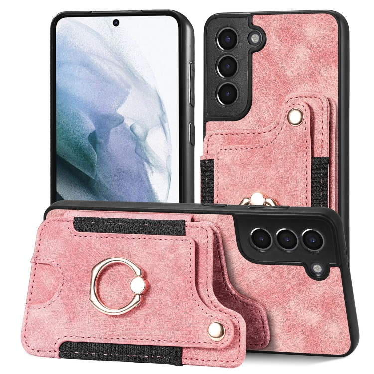 

For Samsung Galaxy S21+ 5G Retro Skin-feel Ring Multi-card Wallet Phone Case(Pink)