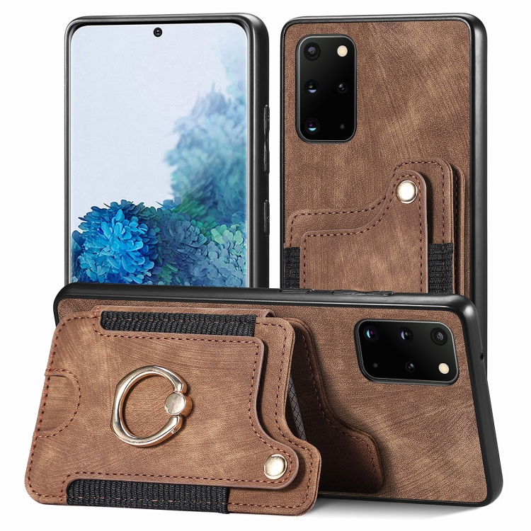 

For Samsung Galaxy S20+ Retro Skin-feel Ring Multi-card Wallet Phone Case(Brown)