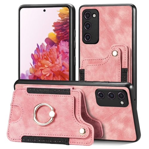 

For Samsung Galaxy S20 FE Retro Skin-feel Ring Multi-card Wallet Phone Case(Pink)