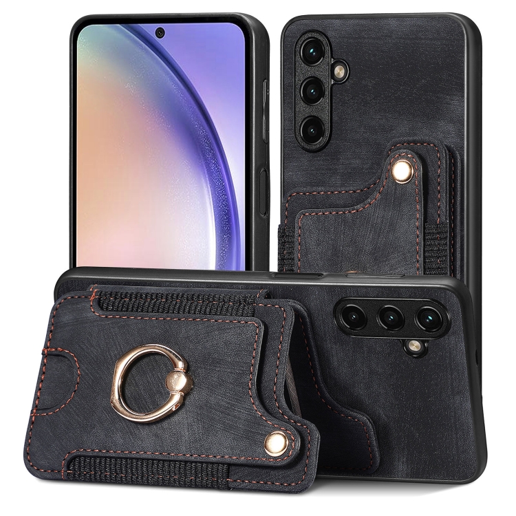 

For Samsung Galaxy A54 5G Retro Skin-feel Ring Multi-card Wallet Phone Case(Black)
