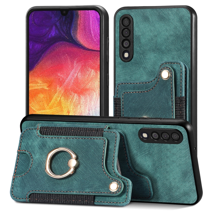 

For Samsung Galaxy A50 Retro Skin-feel Ring Multi-card Wallet Phone Case(Green)
