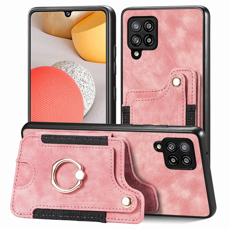 

For Samsung Galaxy A42 5G Retro Skin-feel Ring Multi-card Wallet Phone Case(Pink)