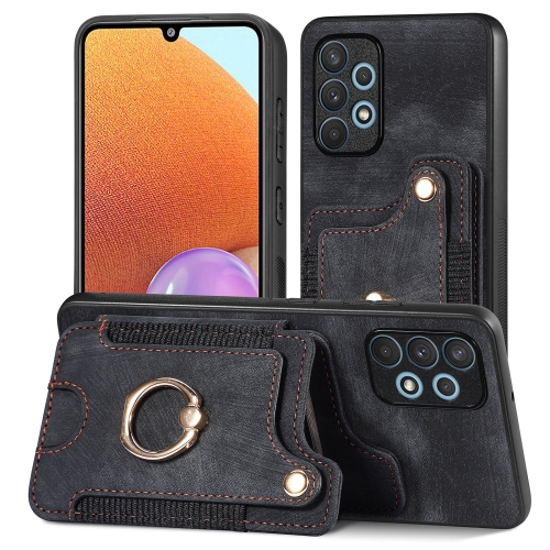 

For Samsung Galaxy A32 4G Retro Skin-feel Ring Multi-card Wallet Phone Case(Black)