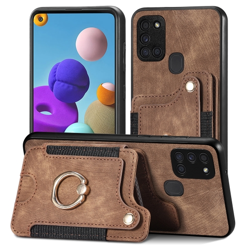 

For Samsung Galaxy A21s Retro Skin-feel Ring Multi-card Wallet Phone Case(Brown)