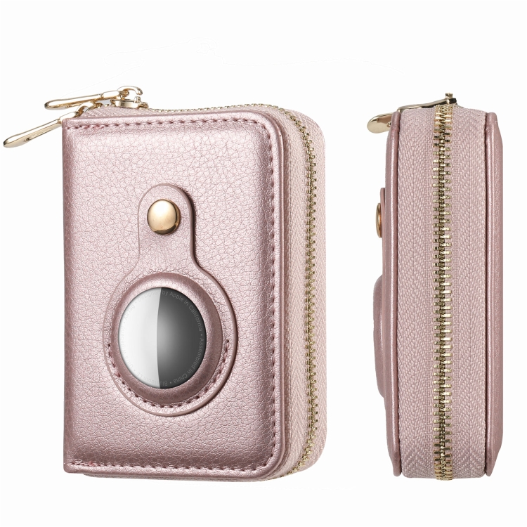 

For AirTag Zipper Wallet Protective Cover Case(Rose Gold)