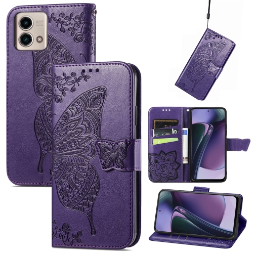 

For Motorola Moto G Stylus 5G 2023 Butterfly Love Flower Embossed Leather Phone Case(Purple)