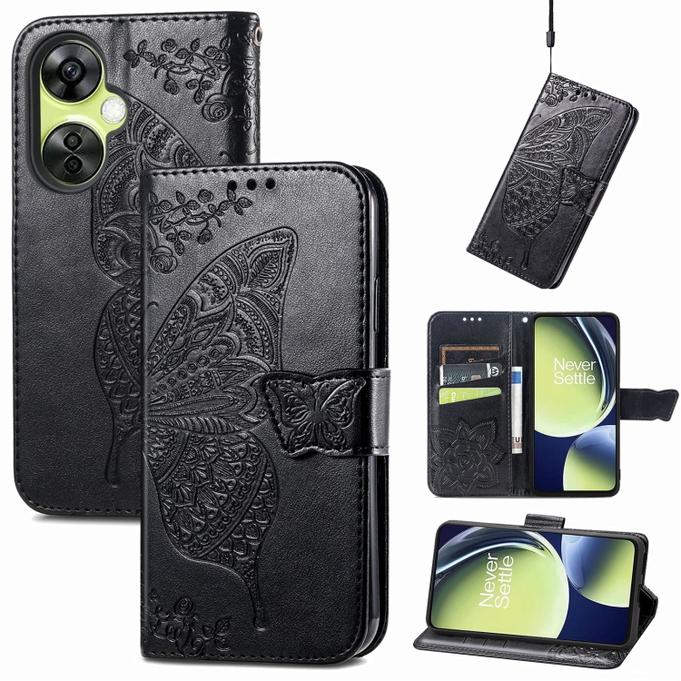 

For OnePlus Nord CE 3 Lite Butterfly Love Flower Embossed Leather Phone Case(Black)