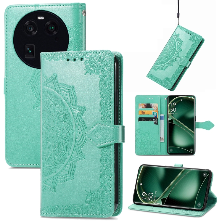 

For OPPO Find X6 Mandala Flower Embossed Leather Phone Case(Green)