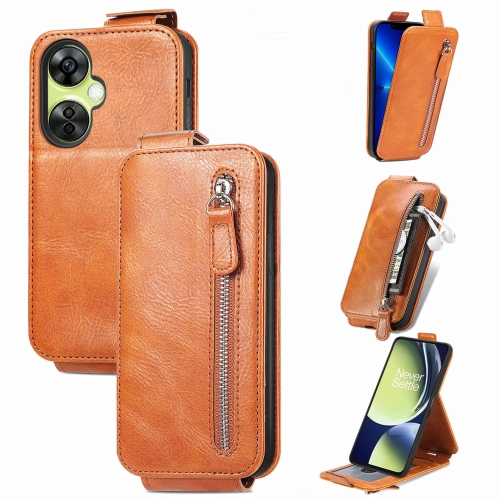 

For OnePlus Nord CE 3 Lite Zipper Wallet Vertical Flip Leather Phone Case(Brown)