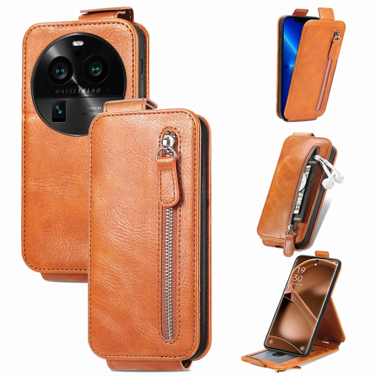 

For OPPO Find X6 Pro Zipper Wallet Vertical Flip Leather Phone Case(Brown)