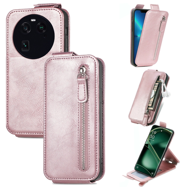 

For OPPO FInd X6 Zipper Wallet Vertical Flip Leather Phone Case(Rose Gold)