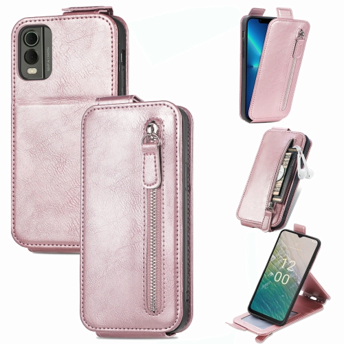 

For Nokia C32 Zipper Wallet Vertical Flip Leather Phone Case(Rose Gold)