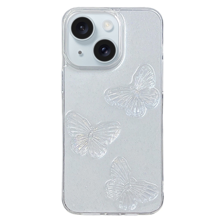 

For iPhone 15 Plus Clear Crystal Butterflies TPU Phone Case(Transparent)