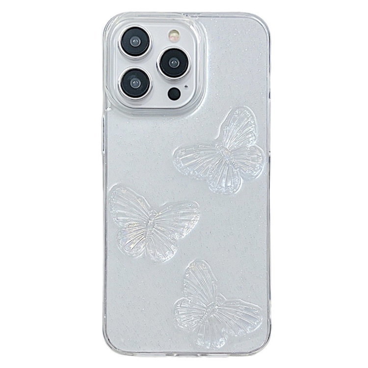 

For iPhone 15 Pro Clear Crystal Butterflies TPU Phone Case(Transparent)