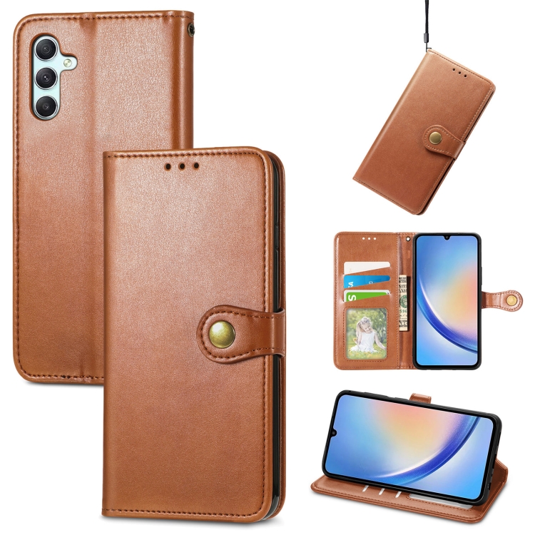 

For Samsung Galaxy A34 5G Retro Solid Color Buckle Leather Phone Case(Brown)