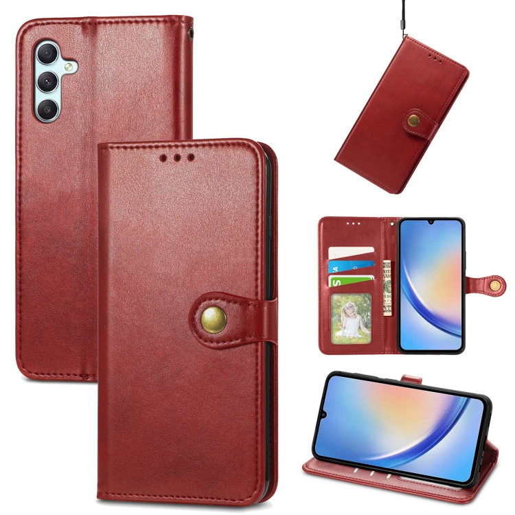 

For Samsung Galaxy A34 5G Retro Solid Color Buckle Leather Phone Case(Red)