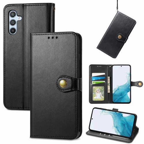 

For Samsung Galaxy A54 5G Retro Solid Color Buckle Leather Phone Case(Black)