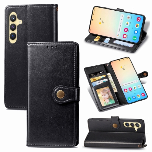 

For Samsung Galaxy S24 5G Retro Solid Color Buckle Leather Phone Case(Black)