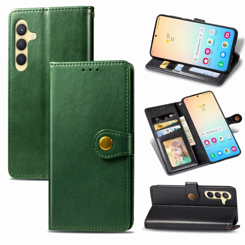 

For Samsung Galaxy S24 5G Retro Solid Color Buckle Leather Phone Case(Green)