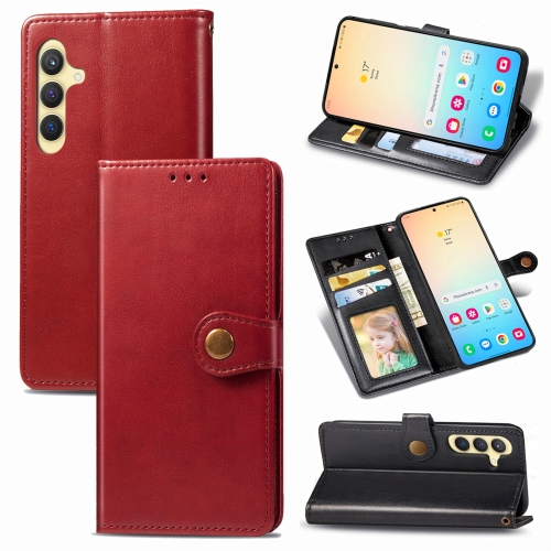 

For Samsung Galaxy S24 5G Retro Solid Color Buckle Leather Phone Case(Red)