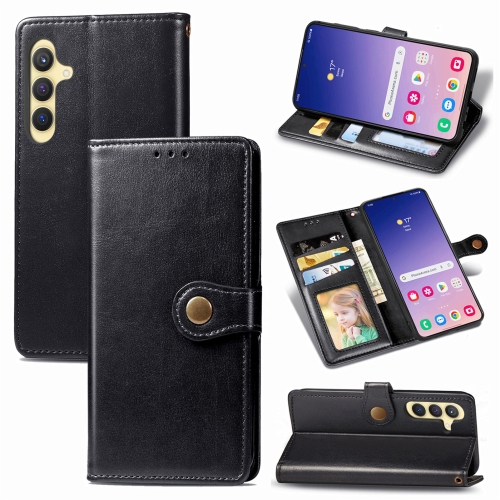 

For Samsung Galaxy S24+ 5G Retro Solid Color Buckle Leather Phone Case(Black)