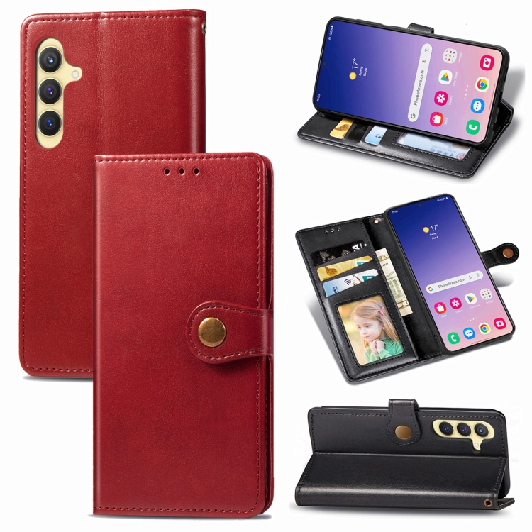 

For Samsung Galaxy S24+ 5G Retro Solid Color Buckle Leather Phone Case(Red)
