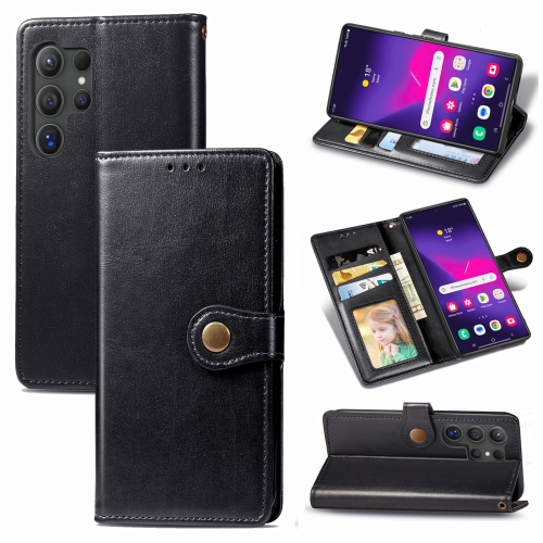 

For Samsung Galaxy S25+ 5G Retro Solid Color Buckle Leather Phone Case(Black)