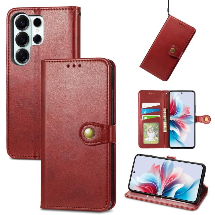 

For Samsung Galaxy S26 Ultra 5G Retro Solid Color Buckle Leather Phone Case(Red)