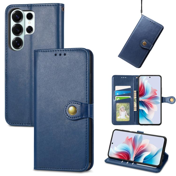 

For Samsung Galaxy S26 Ultra 5G Retro Solid Color Buckle Leather Phone Case(Blue)