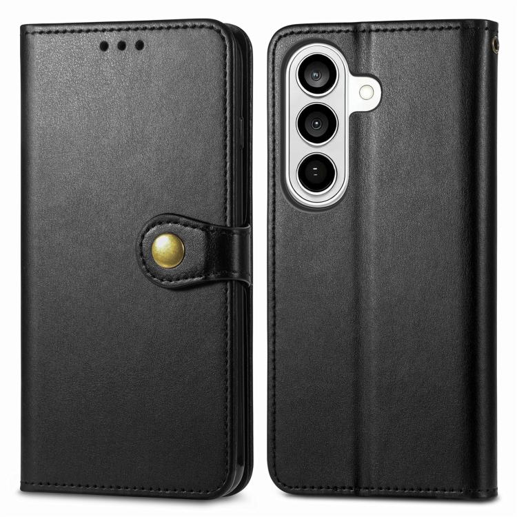 For Galaxy S26 FE 5G Retro Solid Color Buckle Leather Phone Case(Black)