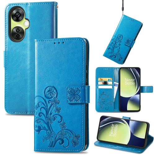 

For OnePlus Nord CE 3 Lite Four-leaf Clasp Embossed Buckle Leather Phone Case(Blue)
